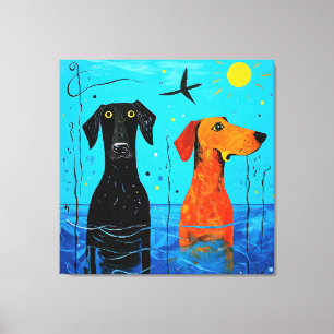 水中競技デュオ・オブ・ジョイ – Surreal カラフル Dogs キャンバスプリント