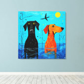 水中競技デュオ・オブ・ジョイ – Surreal カラフル Dogs キャンバスプリント (インサイチュ (ウッドフロア))