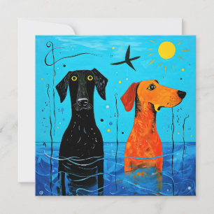 水中競技デュオ・オブ・ジョイ – Surreal カラフル Dogs サンキューカード