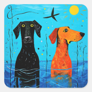 水中競技デュオ・オブ・ジョイ – Surreal カラフル Dogs スクエアシール
