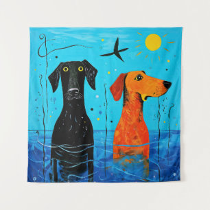水中競技デュオ・オブ・ジョイ – Surreal カラフル Dogs タペストリー