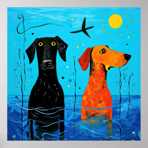 水中競技デュオ・オブ・ジョイ – Surreal カラフル Dogs ポスター