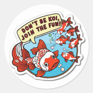 水中競技パーティーに参加 – かわいいおもしろいコイ魚 ラウンドシール