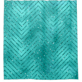 水中競技ブルーメタリック結晶シェブロンガラス シャワーカーテン