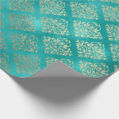 水中競技ブルー金ゴールド光沢ガラスダマスク ラッピングペーパー (角)