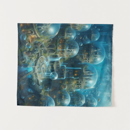 「水中競技ユートピア:魅惑された水中の街並」 D タペストリー (正面(横))