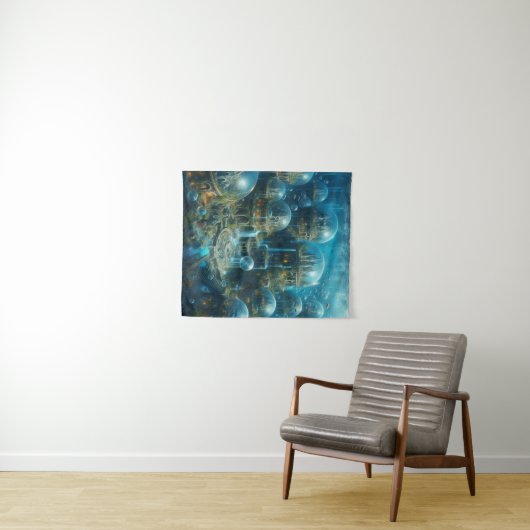 「水中競技ユートピア:魅惑された水中の街並」 D タペストリー (インサイチュ(横))