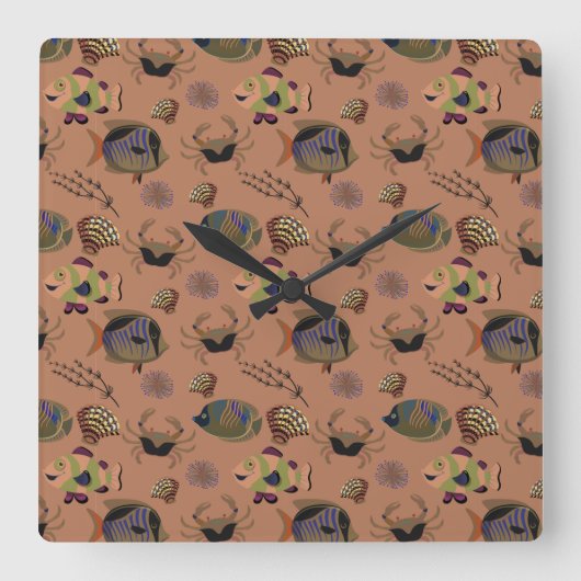 水中競技動物の型 |海水中生活15 スクエア壁時計 (正面)