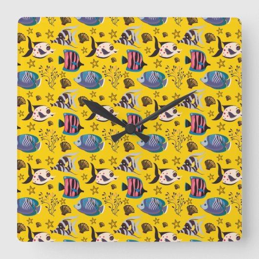 水中競技動物の型 |海水中生活1 スクエア壁時計 (正面)