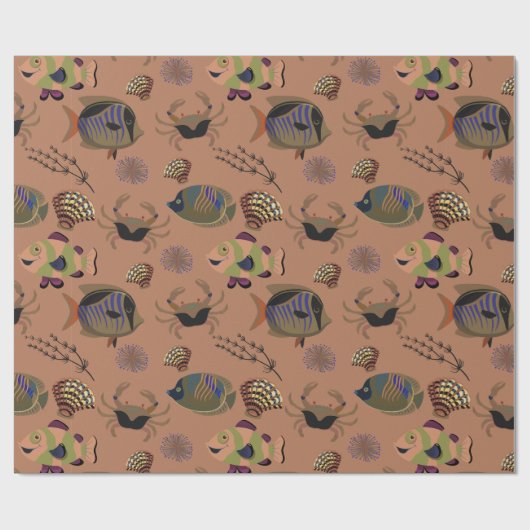 水中競技動物パターン |海水中ライフ15 ラッピングペーパー (フラット)