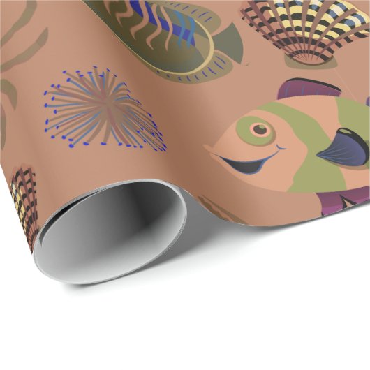 水中競技動物パターン |海水中ライフ15 ラッピングペーパー (ロールコーナー)
