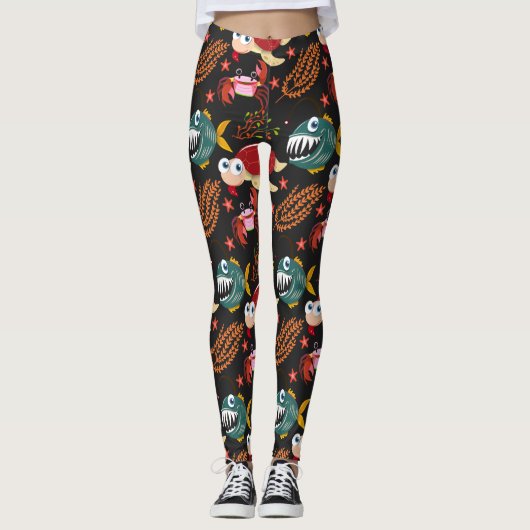 水中競技動物パターン |海水中ライフ30 レギンス (正面)