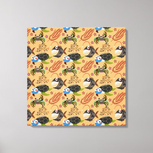 水中競技動物パターン |海水中ライフ32 キャンバスプリント (正面)