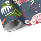 水中競技動物パターン |海水中ライフ34 ラッピングペーパー (ロールコーナー)