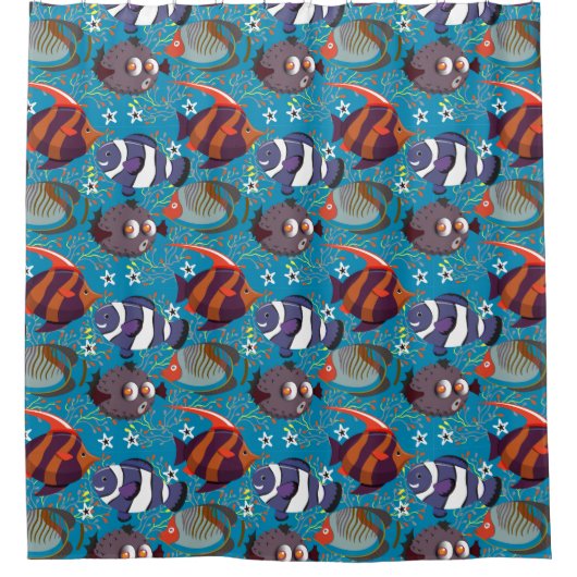 水中競技動物パターン |海水中ライフ45 シャワーカーテン (正面)