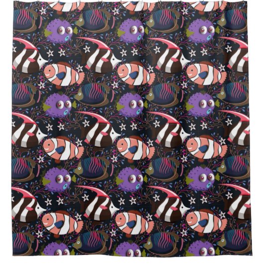 水中競技動物パターン |海水中ライフ47 シャワーカーテン (正面)