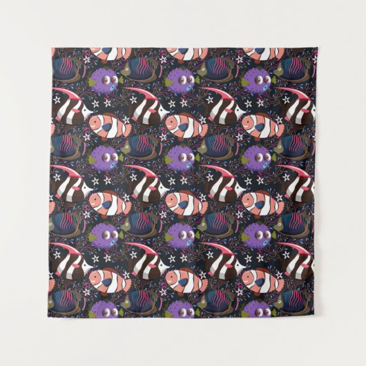 水中競技動物パターン |海水中ライフ47 タペストリー (正面)