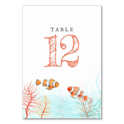 水中競技結婚のサンゴとピエロの魚水色 テーブルナンバー (正面)