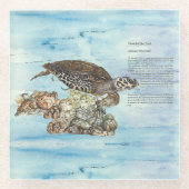 水中絵を描手ウミガメ ガラスコースター (正面)