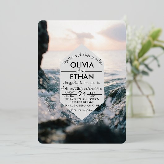 水中自然結婚海辺の箔招待状 箔招待状 (立ち正面)