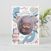 水中航海の動物・灯台。ボーイ誕生 案内状 (スタンド正面)