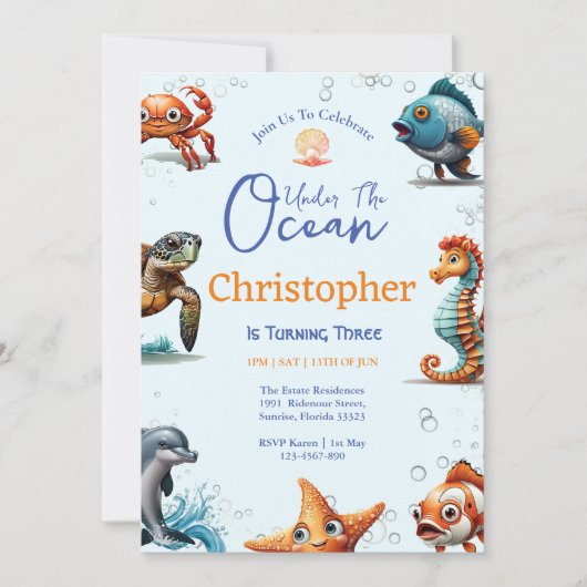 水中誕生日招待状 招待状 (正面)