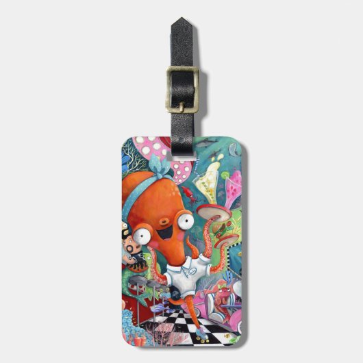 水中道のバーのタコのウェートレス ラゲッジタグ (正面縦)