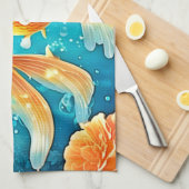 水中金魚アート キッチンタオル (四つ折り)