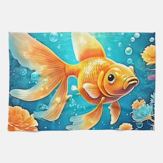 水中金魚アート キッチンタオル (横)