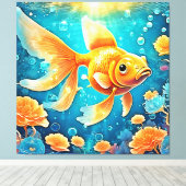 水中金魚アート キャンバスプリント (インサイチュ (ウッドフロア))