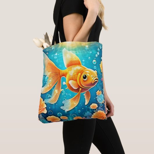 水中金魚アート トートバッグ (クローズアップ)