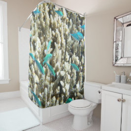 水中青魚とサンゴ シャワーカーテン