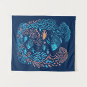 水中風景カラフル魚類とサンゴ礁 タペストリー (正面(横))