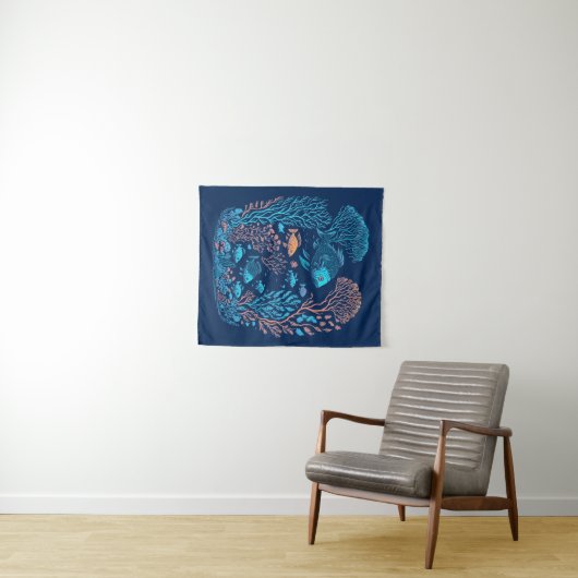 水中風景カラフル魚類とサンゴ礁 タペストリー (インサイチュ(横))