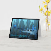 水中魚が演奏するハッピーバースデーのギター カード (黄色い花)