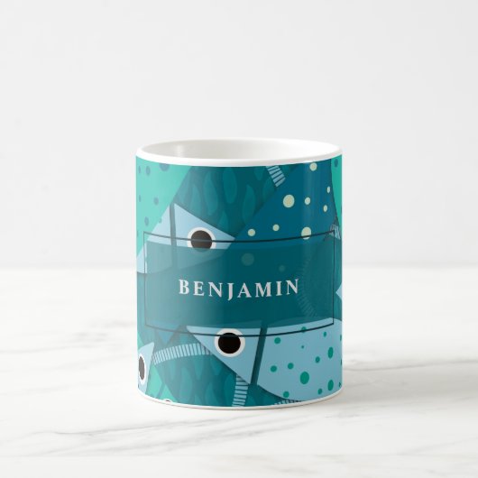 水中魚の模様パーソナライズされた コーヒーマグカップ (中央)