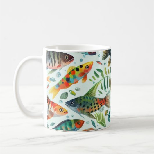 水中魚カラフルアート コーヒーマグカップ (左)