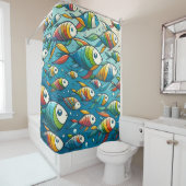 水中魚カラフルアート シャワーカーテン (インサイチュ)