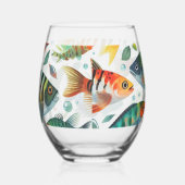 水中魚カラフルアート ステムなしワイングラス (右)