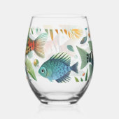 水中魚カラフルアート ステムなしワイングラス (左)