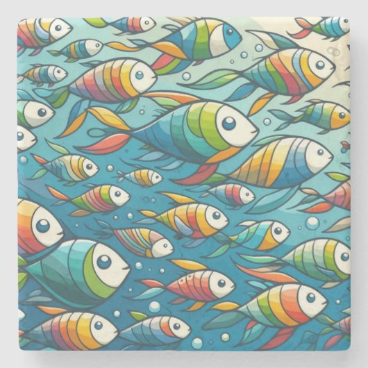 水中魚カラフルアート ストーンコースター (正面)