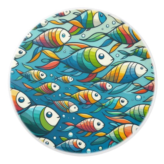 水中魚カラフルアート セラミックノブ (正面)