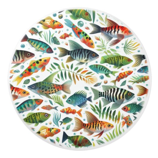 水中魚カラフルアート セラミックノブ (正面)