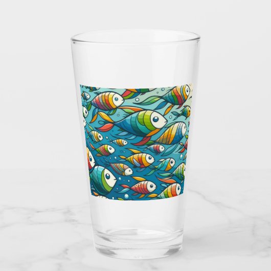 水中魚カラフルアート タンブラーグラス (正面)