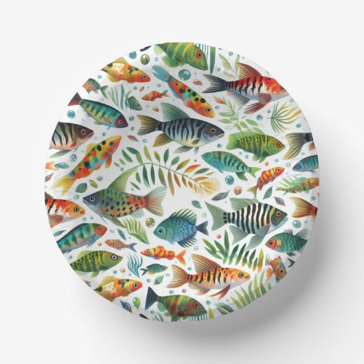 水中魚カラフルアート ペーパーボウル (正面)