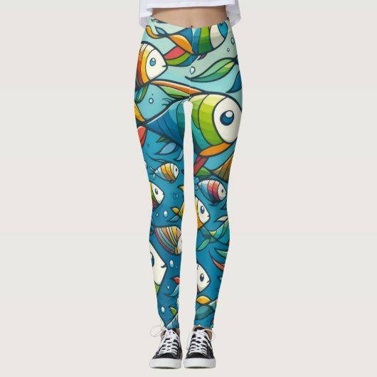 水中魚カラフルアート レギンス (正面)
