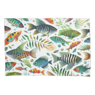 水中魚カラフルアート 枕カバー