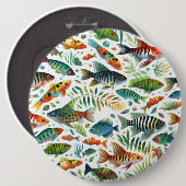 水中魚カラフルアート 缶バッジ (正面&裏面)