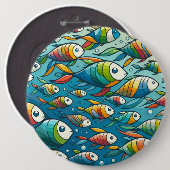 水中魚カラフルアート 缶バッジ (正面&裏面)