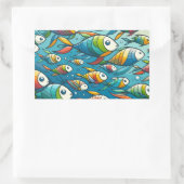 水中魚カラフルアート 長方形シール (バッグ)